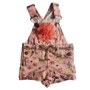 Baby Girl Safari Animal Print Short Overalls Pink 0-3M 100% Cotton Floral Romper